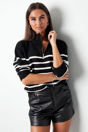 Knitted sweater stripes with zipper - beige black - SM h5 Picture12
